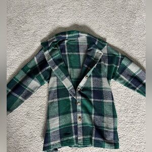 Green Plaid Jacket Sweater